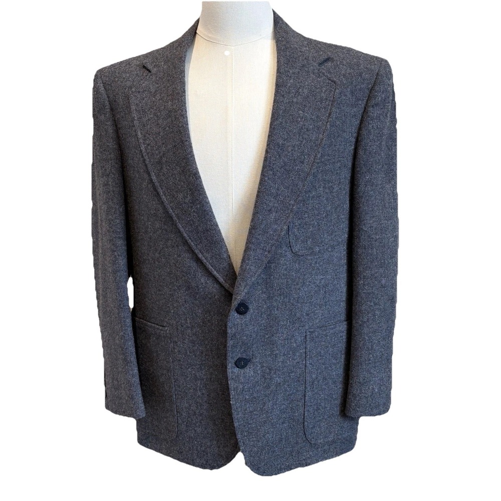 Vintage 90s Strathmore Blazer 44S Navy Tweed Sport Coat Made In USA Suit Jacket